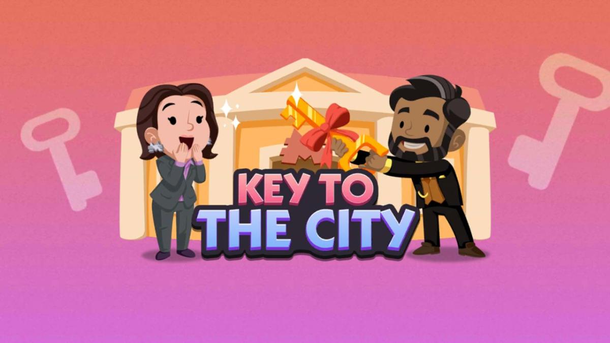 The Key to The City logo and keyart on an orange and pink gradient background.