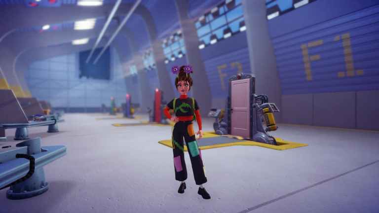 The player standing on the Laugh Floor in the Monsters, Inc. Realm.