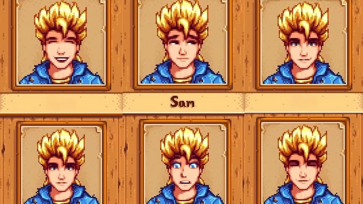 Sam displaying six different emotions in Stardew Valley.
