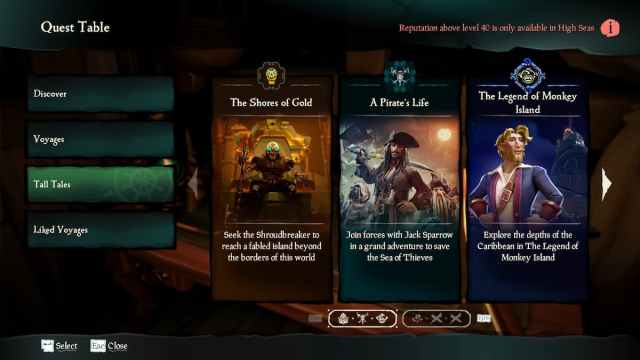 Tall Tale tab in Sea of Thieves quest table menu