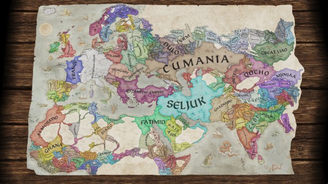 The map of the world in 1066 in Crusader Kings 3.