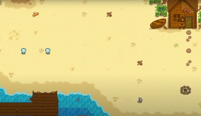 A beach in Stardew Valley.