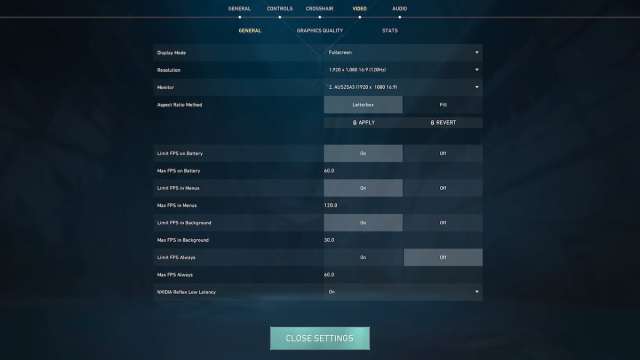 Video settings in VALORANT