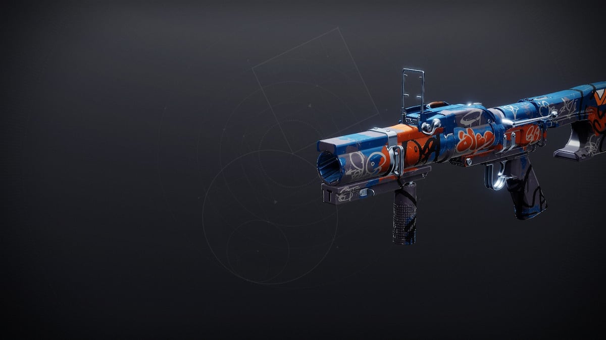 The Wild Style breech-loaded grenade launcher, a Nightfall weapon with tons of graffiti over it.