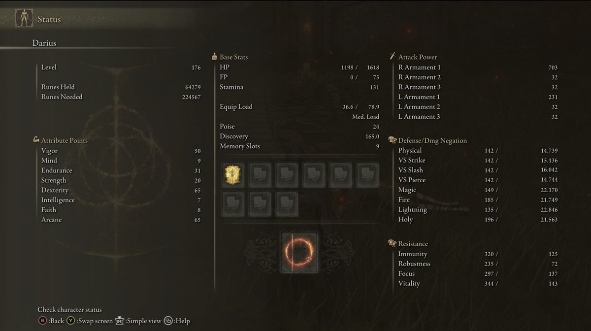 A showcase featuring stats in Elden Ring.