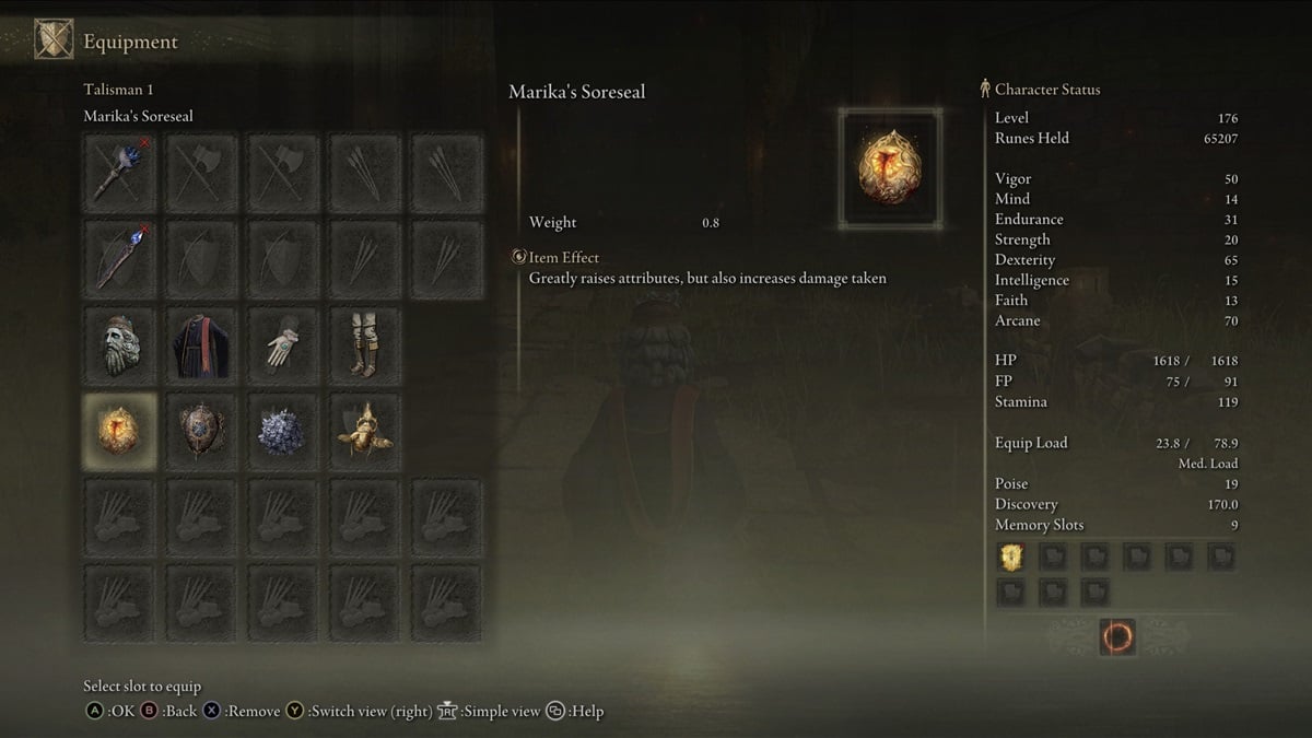 Marika's Soreseal Talisman in Elden Ring.