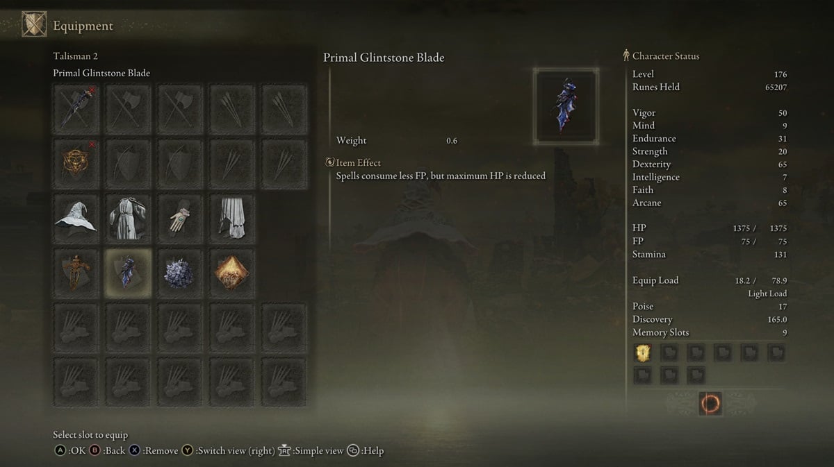 Primal Glintstone Blade talisman in Elden Ring.