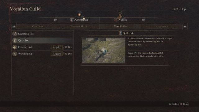 A screenshot of the Mystic Spearhand Core Skills page in Dragon's Dogma 2.
