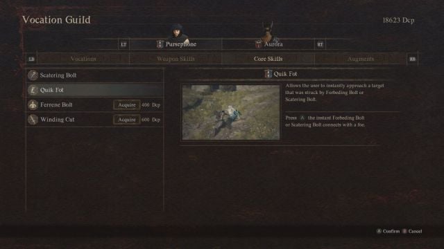 A screenshot of the Mystic Spearhand Core Skills page in Dragon's Dogma 2.