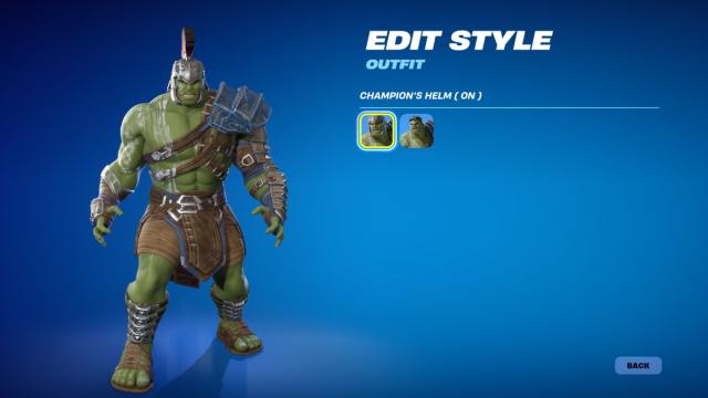 The Sakaaran Champion Hulk skin in Fortnite.