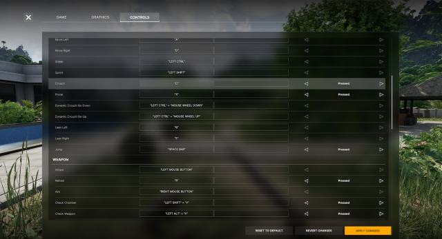 Keybinds options in Gray Zone Warfare.