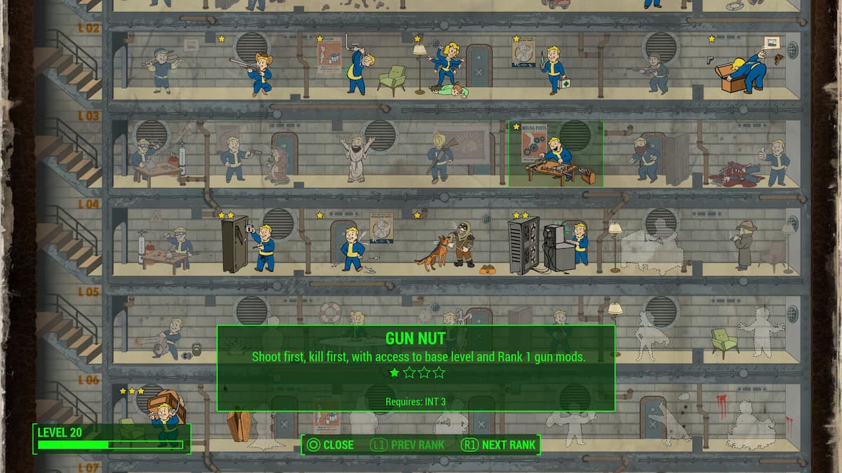 An in game screenshot of the Perk Chart from Fallout 4