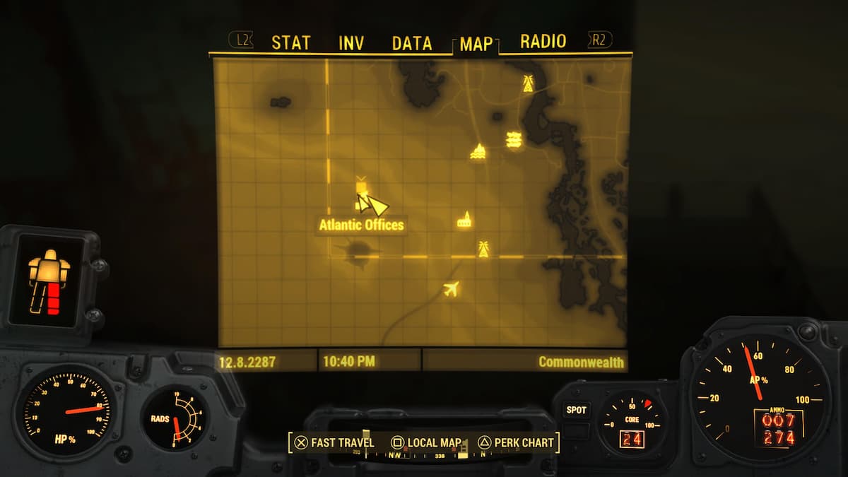 An in game image of the map from Fallout 4