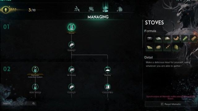 A screenshot of the Managing Memetics page in Once Human.