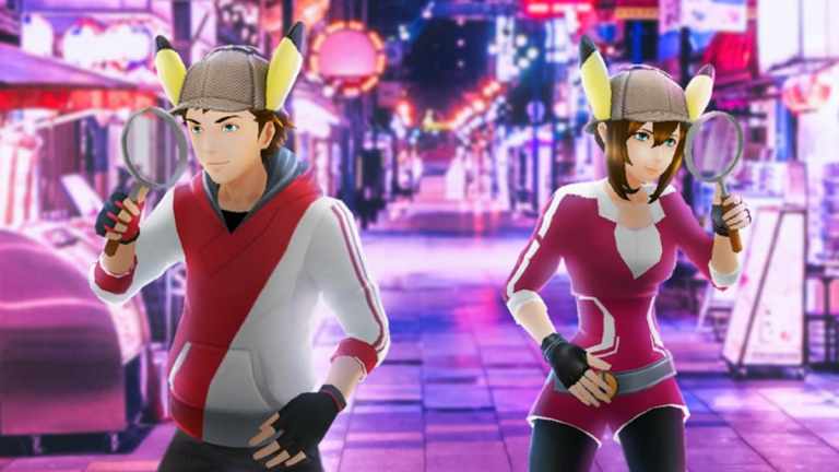 Pokemon Go Detective Pikachu pose and costumes in use.