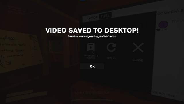 Saving videos notification in Content Warning