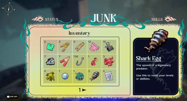 shark egg inventory screen in another crabs treasure