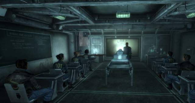 Students taking the GOAT exam in Fallout 3 in Vault 101