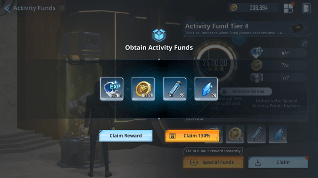 Solo Leveling:Arise Activity Funds rewards