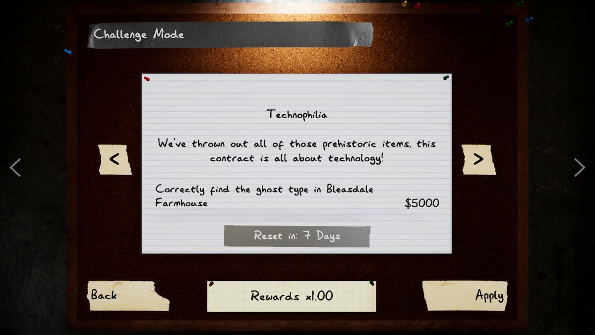 The description of the Technophilia challenge in Phasmophobia.