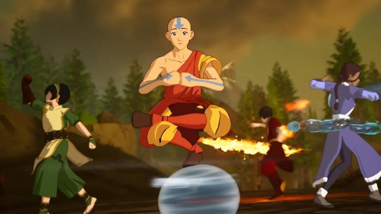 Aand, Katara, Zuko, and Toph bending together in Avatar Element Fortnite event.