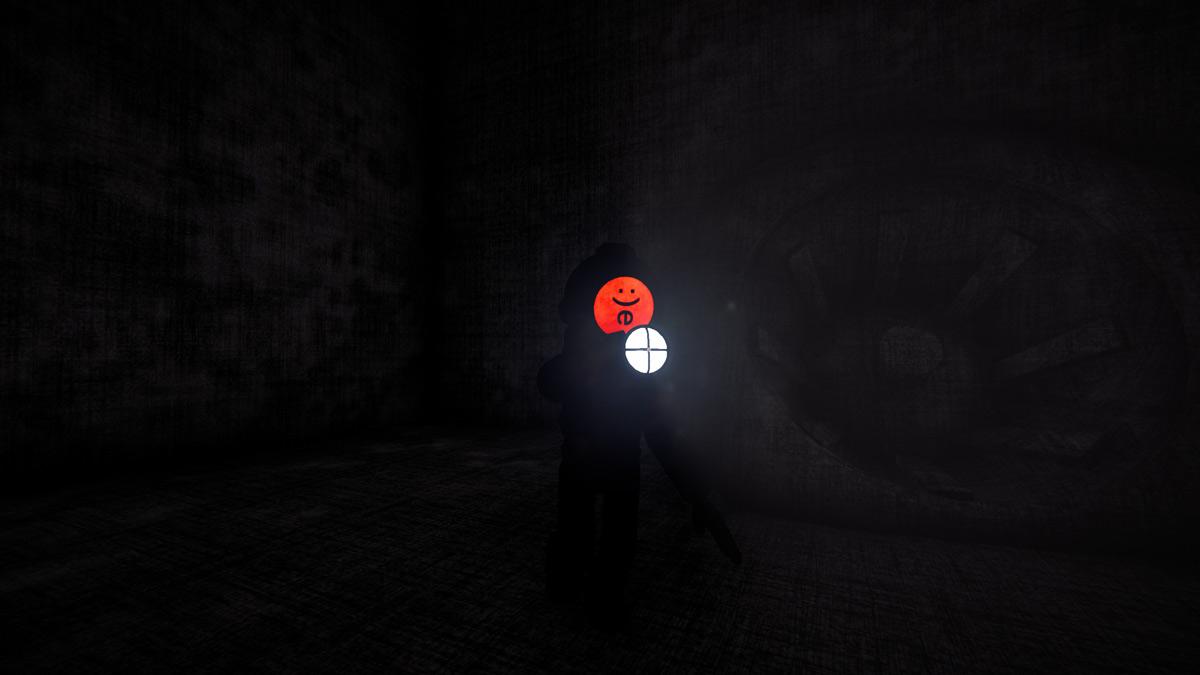 A player in the dark with only their flashlight in Content Warning.