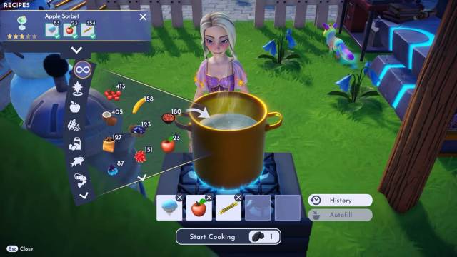 Player is making Apple Sorbet in Disney Dreamlight Valley