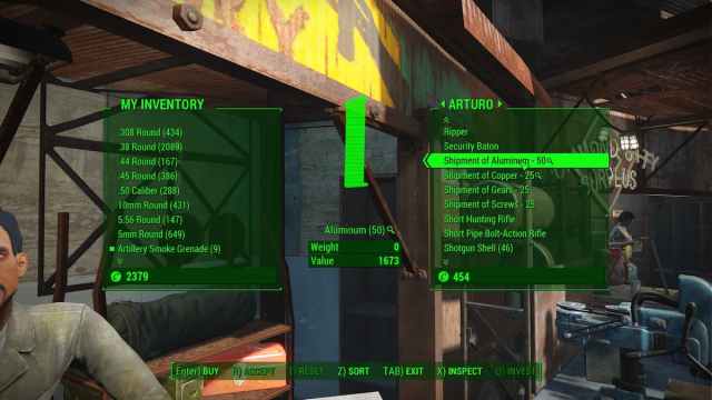 Arturo inventory in Diamond City Market