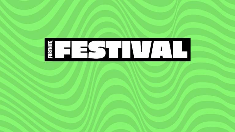 A green banner with a psicodelic pattern and the Fortnite Festival logo.