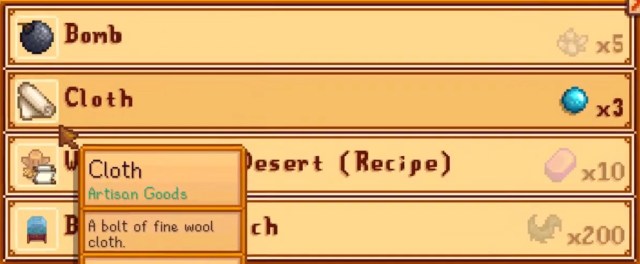 Cloth in Desert Trader's interface in Stardew Valley.