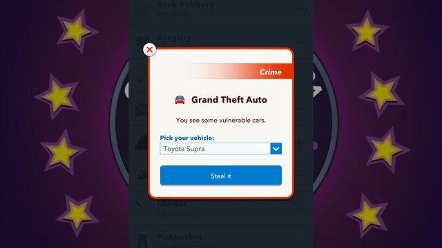 Stealing a car in BitLife