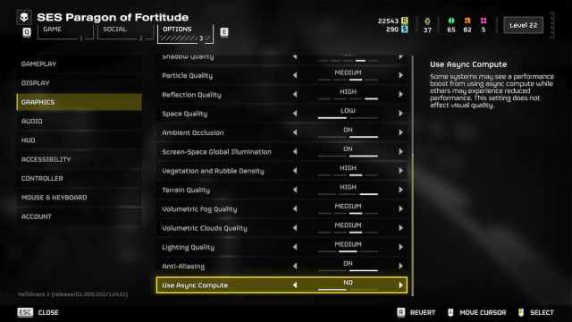 Helldivers 2 Async Compete setting in the menu