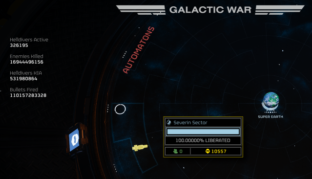 A screenshot of the Helldivers 2 Galactic Map with the Automatons all wiped out.