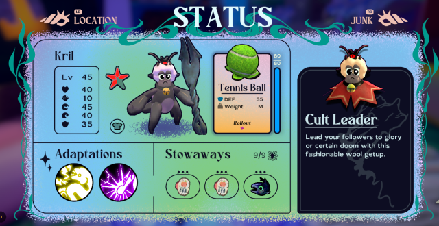 The Cult Leader outfit, which dresses Kril in a white afro with a red scarf, in Another Crab's Treasure