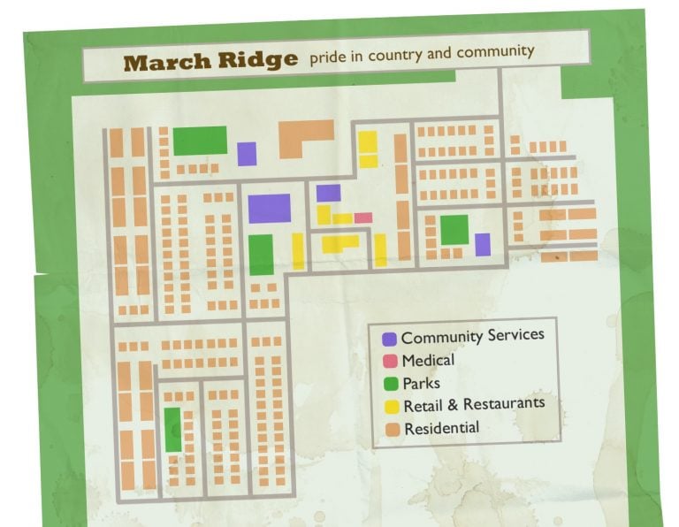 Project Zomboid map with a key denoting five different building colors and their meanings