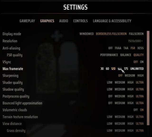 Max frame rate setting in Manor Lords.