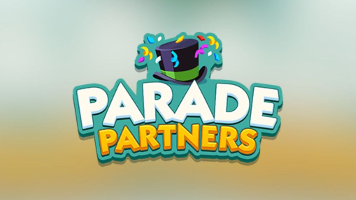 Parade Partners event logo in Monopoly GO on a yellow and green background.