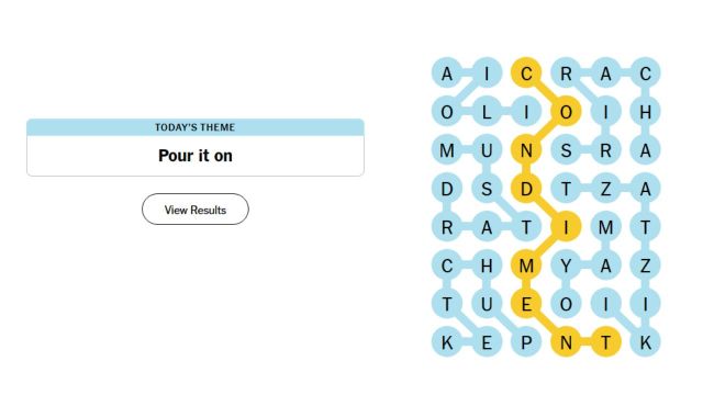 The April 30 Strands solution showing Condiments in yellow as the Spangram.