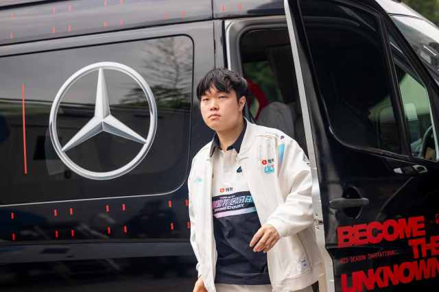 Chen "Bin" Zebin of Bilibili Gaming arrives to compete during MSI 2024 Bracket Stage at the Chengdu Financial City Performing Arts Center in Chengdu, China on May 16, 2024. (Photo by Colin Young-Wolff/Riot Games)