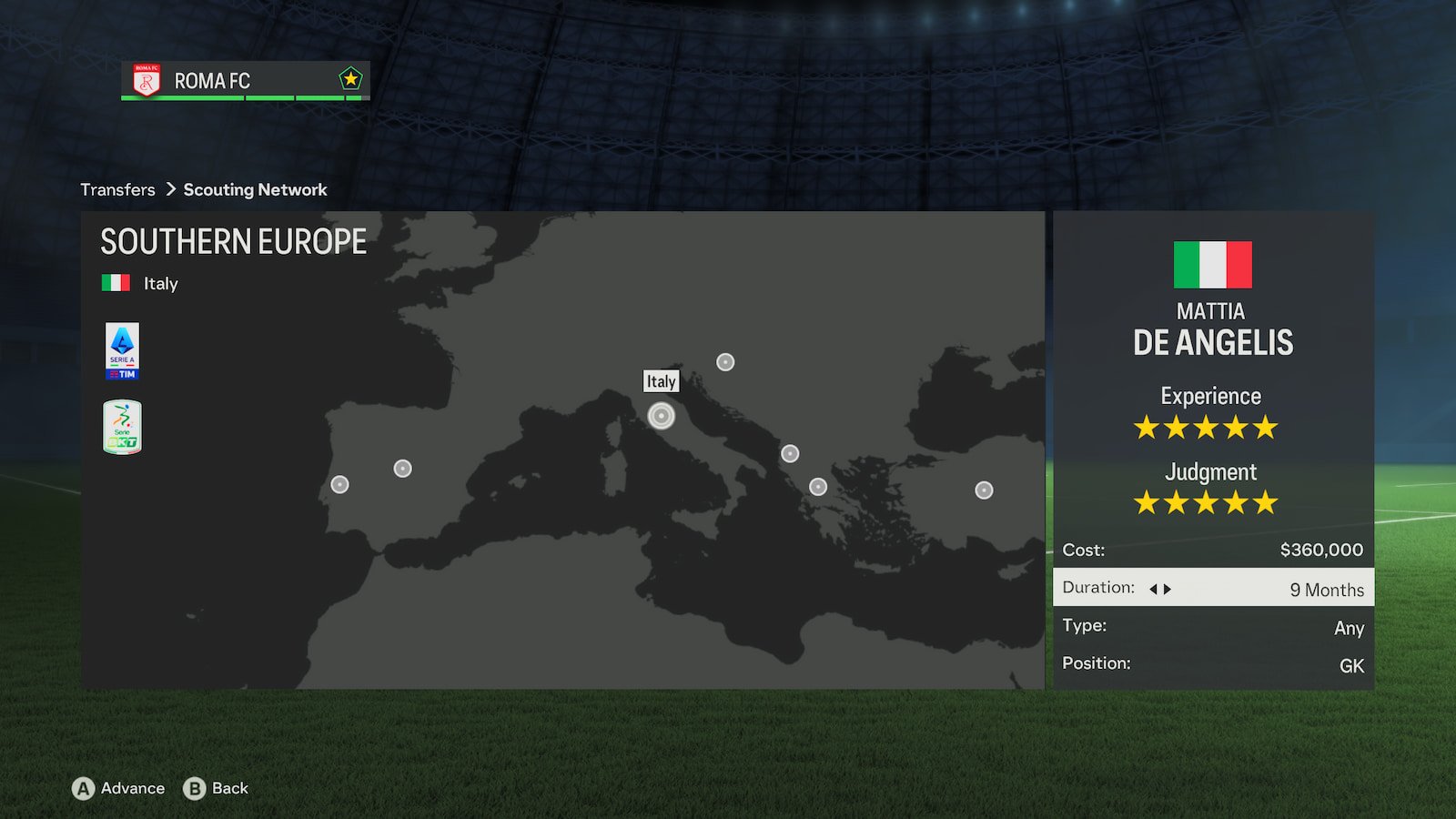 Setting up a scouting network in EA FC 24 Manager mode.