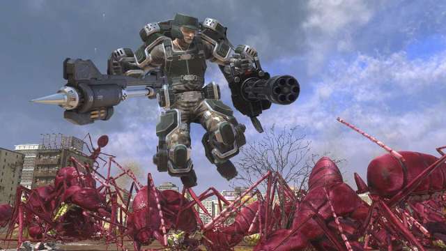 An Earth Defense Force fighter leaping into action.