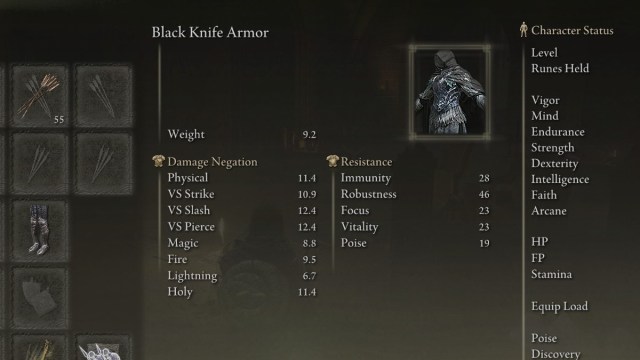 The Black Knife Armor chestpiece in Elden Ring.