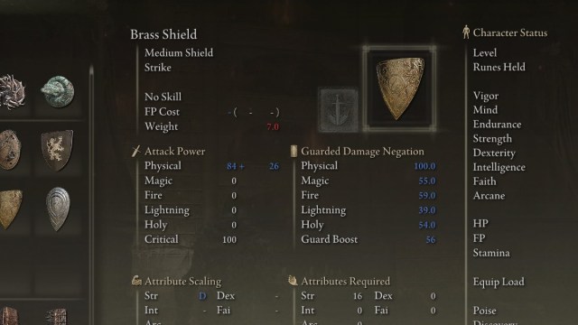 The Brass Shield in an Elden Ring inventory.