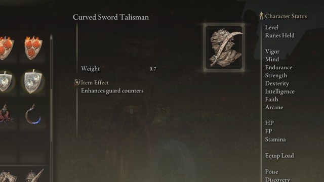 The Curved Sword Talisman in Elden Ring.