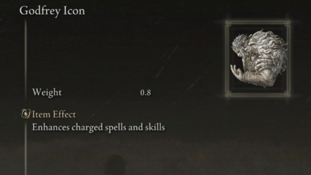 The Godfrey Icon in the Elden Ring inventory system.