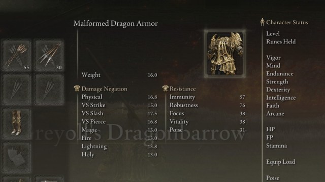 The Malformed Dragon Armor chestpiece in Elden Ring.