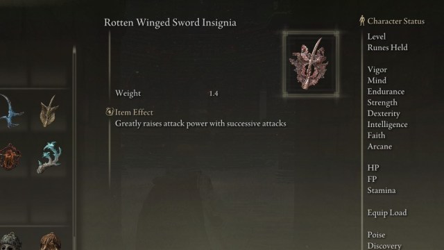 The Rotten Winged Sword insignia in Elden Ring.