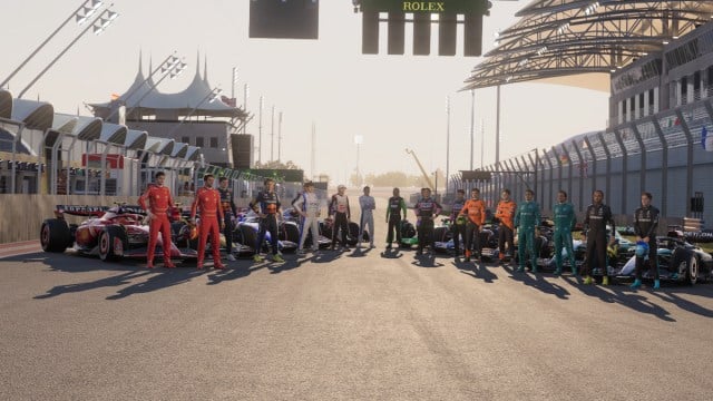 F1 drivers lining up on the grid in F1 2024.