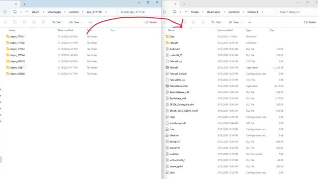 A screenshot of two file directories in Windows File Explorer.
