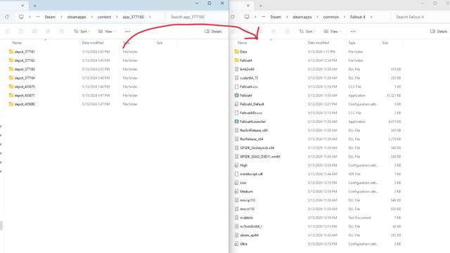 A screenshot of two file directories in Windows File Explorer.